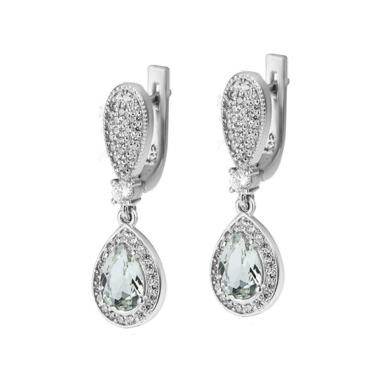 Silver earrings, with inserts of green quartz and cubic Zirconia 080-6410