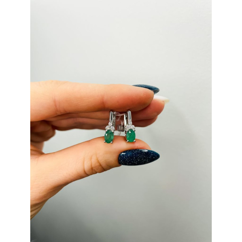 Серебряные серьги с изумрудом 084-7110