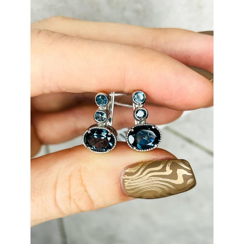 Серебряные серьги с натуральным Лондон топазом 136-33