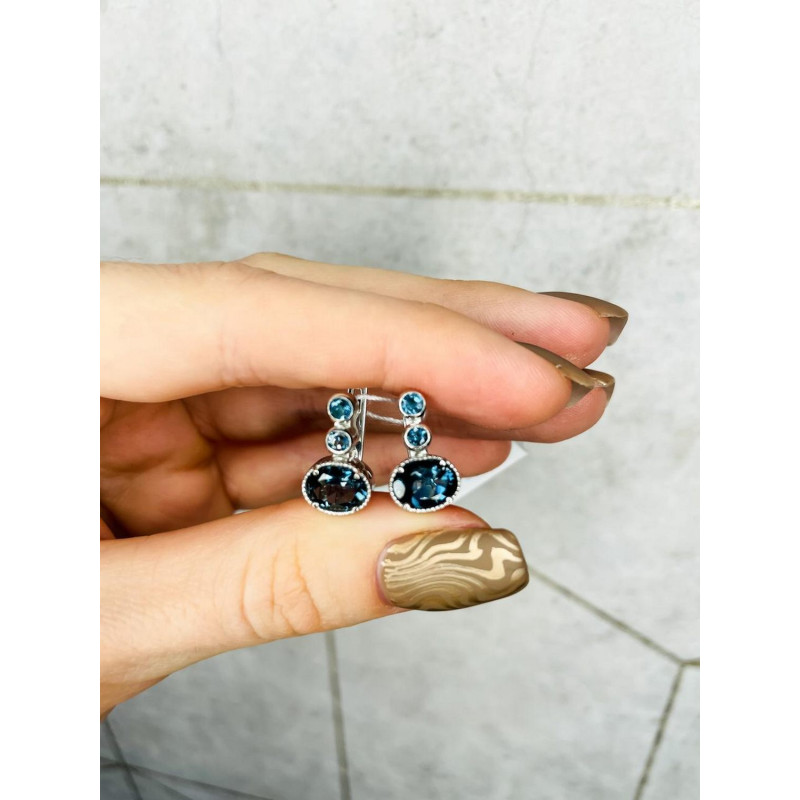 Серебряные серьги с натуральным Лондон топазом 136-33