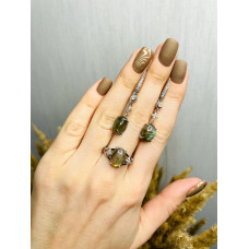 Срібні сережки з лабрадором та фіанітом 141-8810