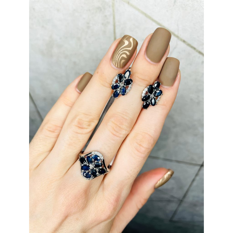 Серебряные серьги с натуральным сапфиром 208-3110