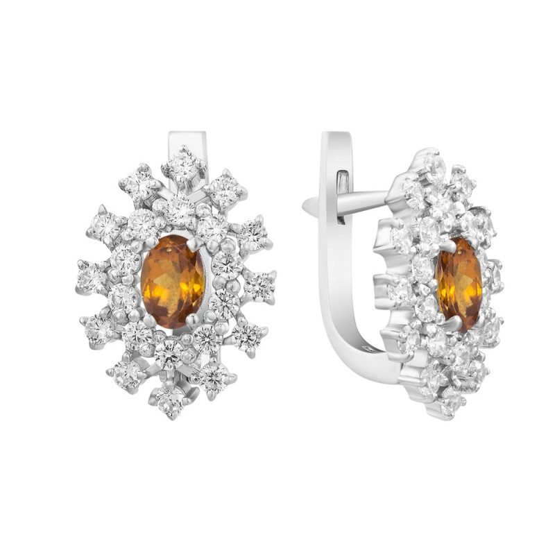 Срібні сережки з гранатом оранж та фіанітом 010-4310