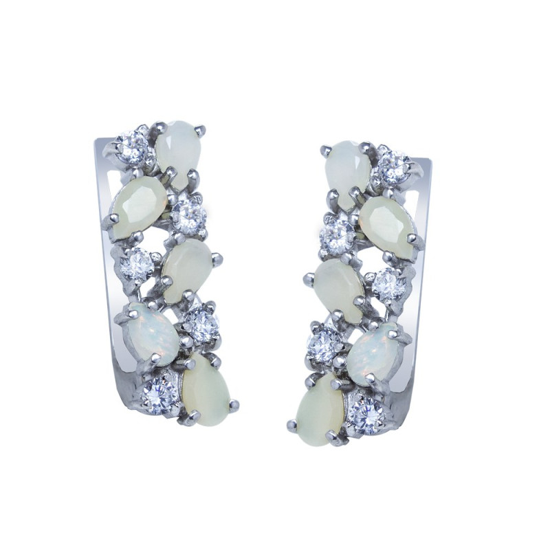 Срібні сережки з опалом та фіанітом 038-5510