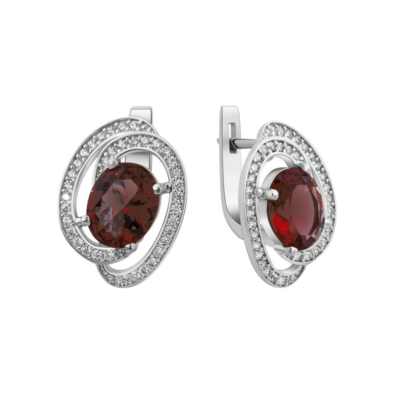 Срібні сережки з гранатом та фіанітом 049-4110