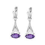 Silver earrings with amethyst and cubic zirconia 057-6210