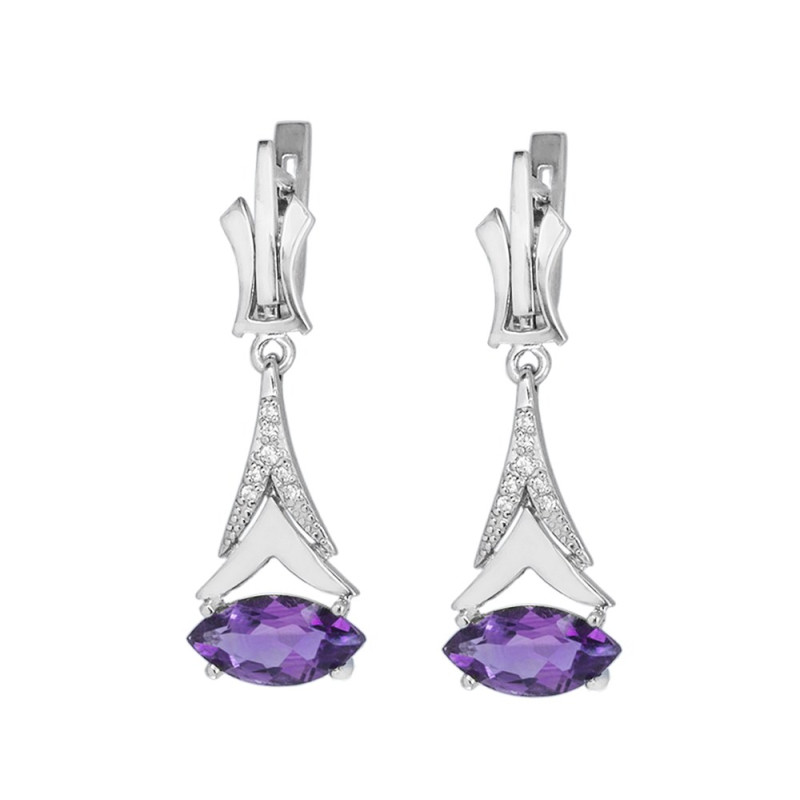 Silver earrings with amethyst and cubic zirconia 057-6210