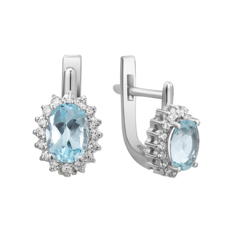 Срібні сережки з скай топазом та фіанітом 134-3910