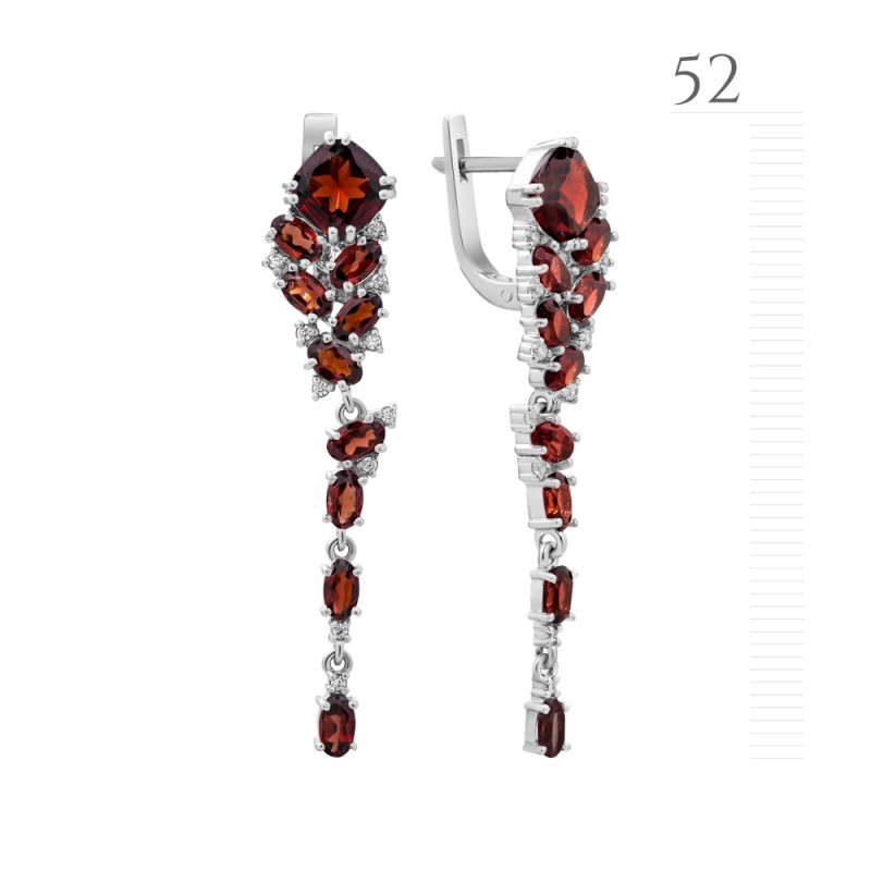 Срібні сережки з гранатом та фіанітом 196-4110