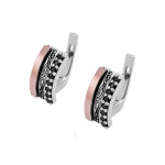 Silver earrings with inlays of gold, zirconium and enamel Amur-10-20