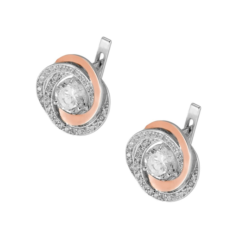Silver earrings with gold and cubic Zirconia Bogema-10