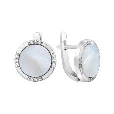 Срібні сережки з білим перламутром та фіанітом S121-9010