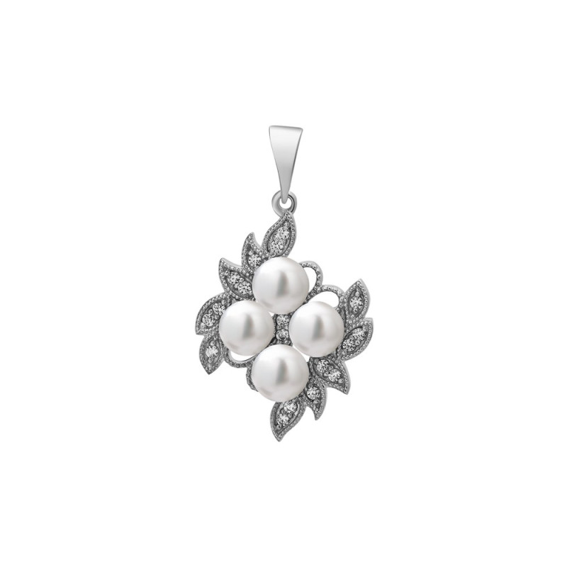 Срібний кулон з перлами та фіанітом 144N-9210