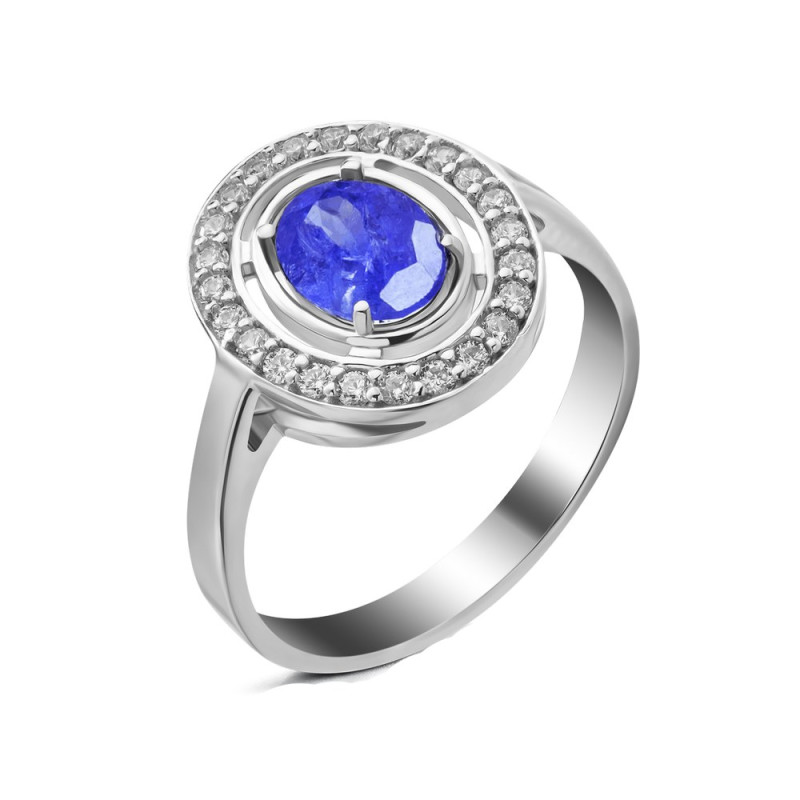 Срібна каблучка з танзанитом та фіанітами 006-3510