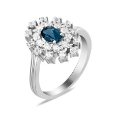 Silver ring with inserts London Topaz and cubic Zirconia 010-3310