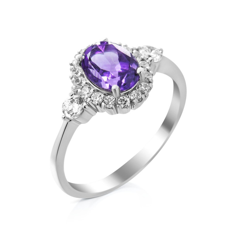 Срібна каблучка з аметистом бразильським та фіанітом 014-6110