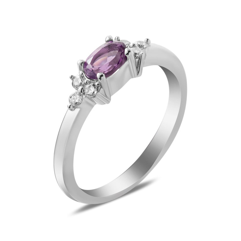 Срібна каблучка з аметистом та фіанітом 084-6210