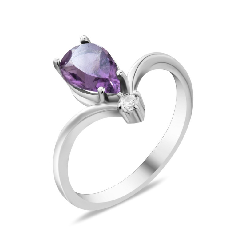 Срібна каблучка з аметистом та фіанітом 142-6210