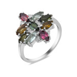 Срібна каблучка з турмаліном та фіанітом 151-6510