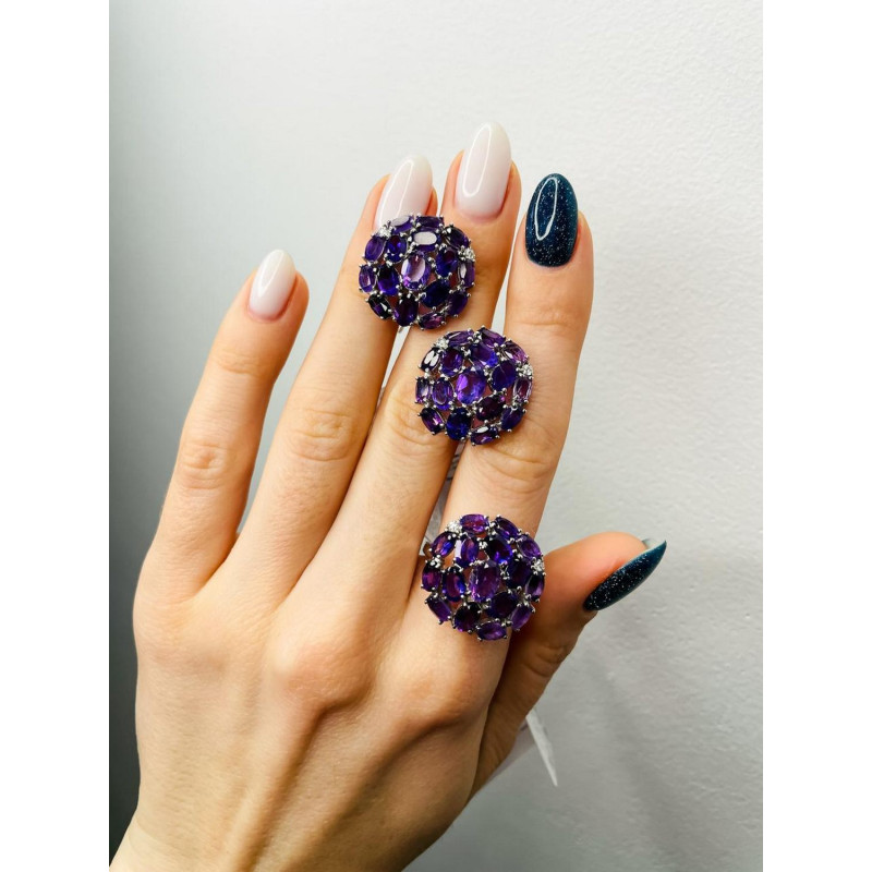 Silver ring with natural amethyst stones  186-6210