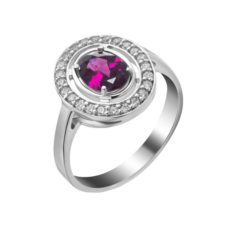 Срібна каблучка з родолітом та фіанітом 006-4210