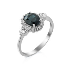 Silver ring with inlays sapphire and cubic Zirconia 014-3110