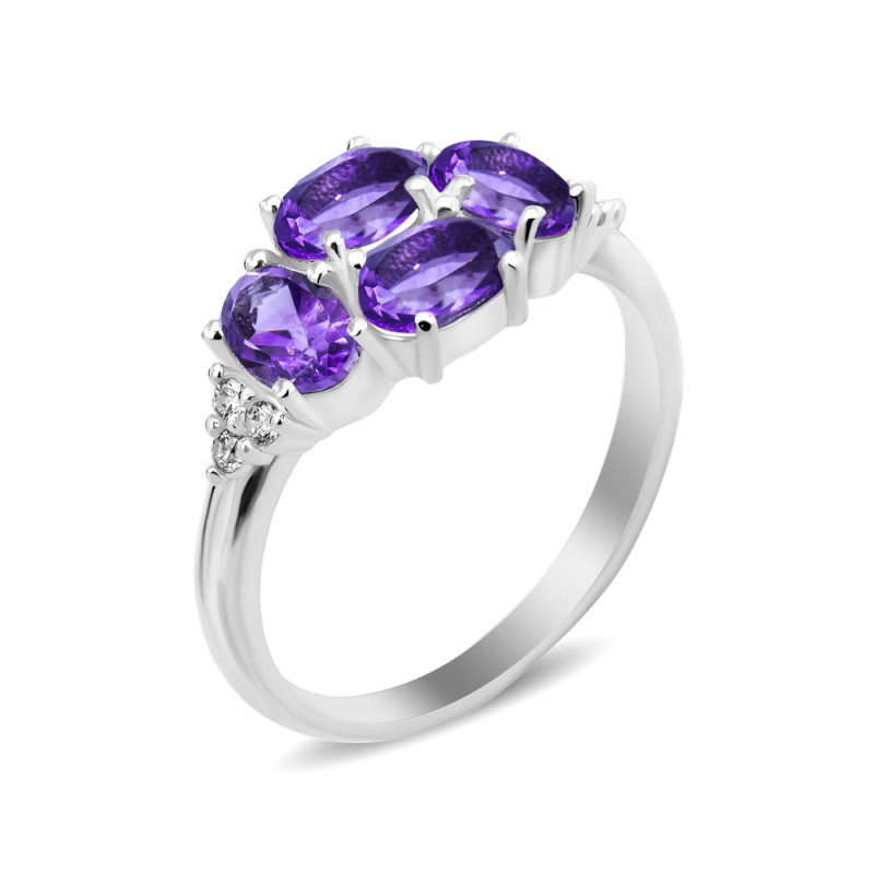 Silver ring with insets of amethyst and cubic zirconia 032-6210