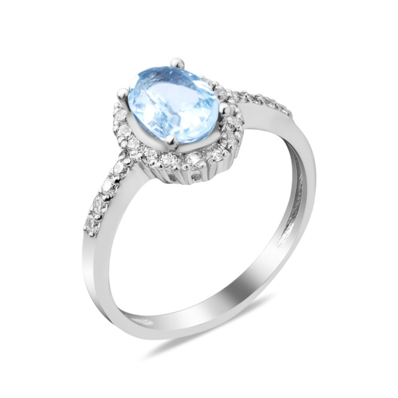 Срібна каблучка з скай топазом та фіанітом 044-3910