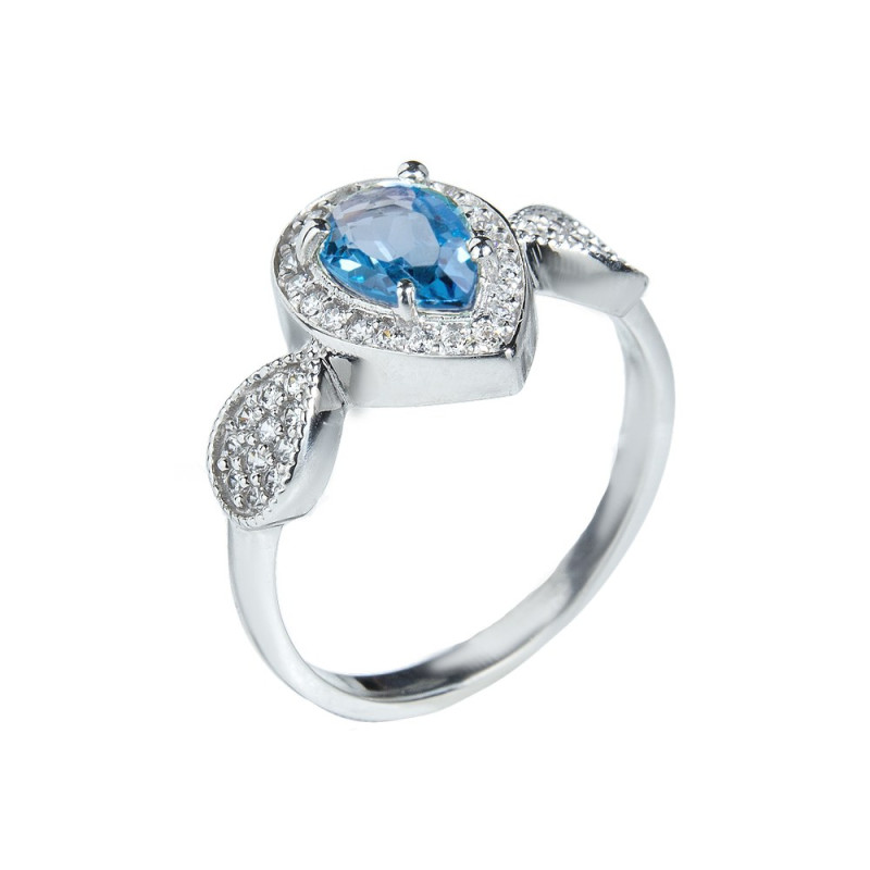 Срібна каблучка з свіс топазом та фіанітом 080-3010