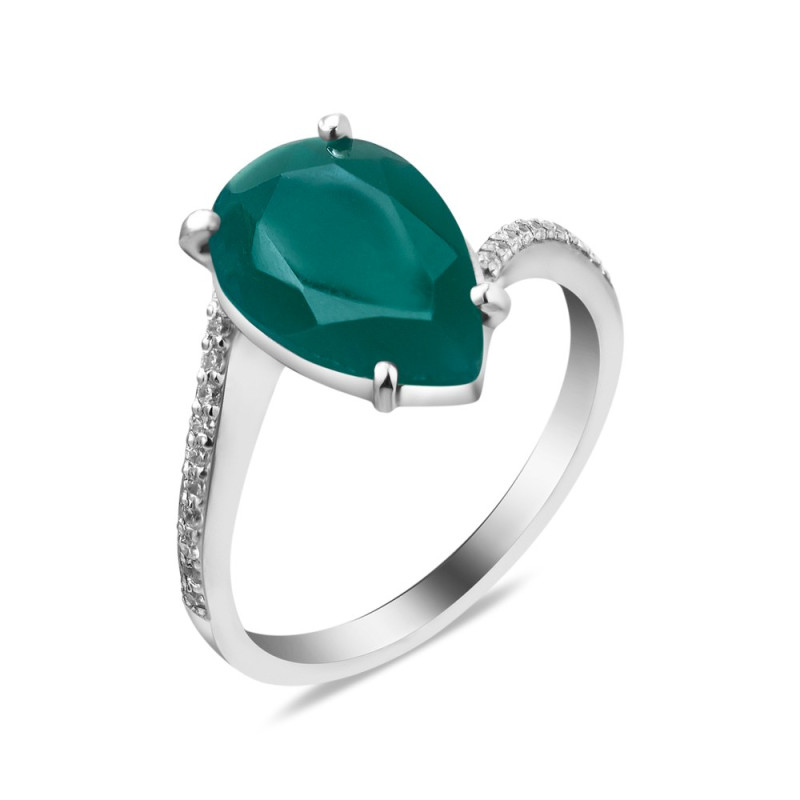 Серебряное кольцо с зеленим агатом 091-7310