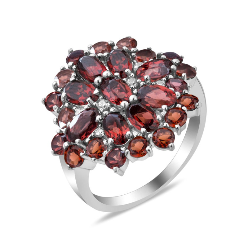 Срібна каблучка з гранатом та фіанітом 145-4110
