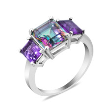 Silver ring with cubic zirconia mystic and amethyst 154-8162