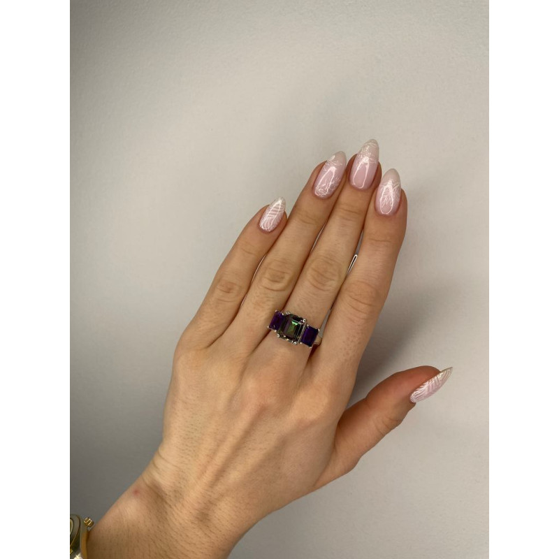 Срібна каблучка з нано фінітом містик та аметистом 154-8162