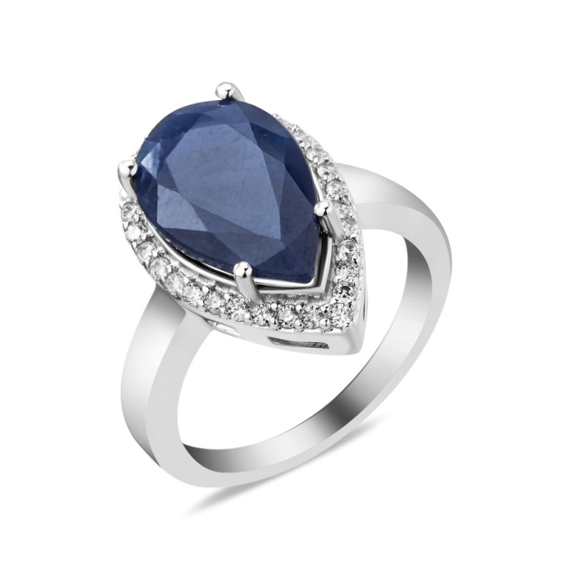 Срібна каблучка з сапфіром та фіанітом 178-3110