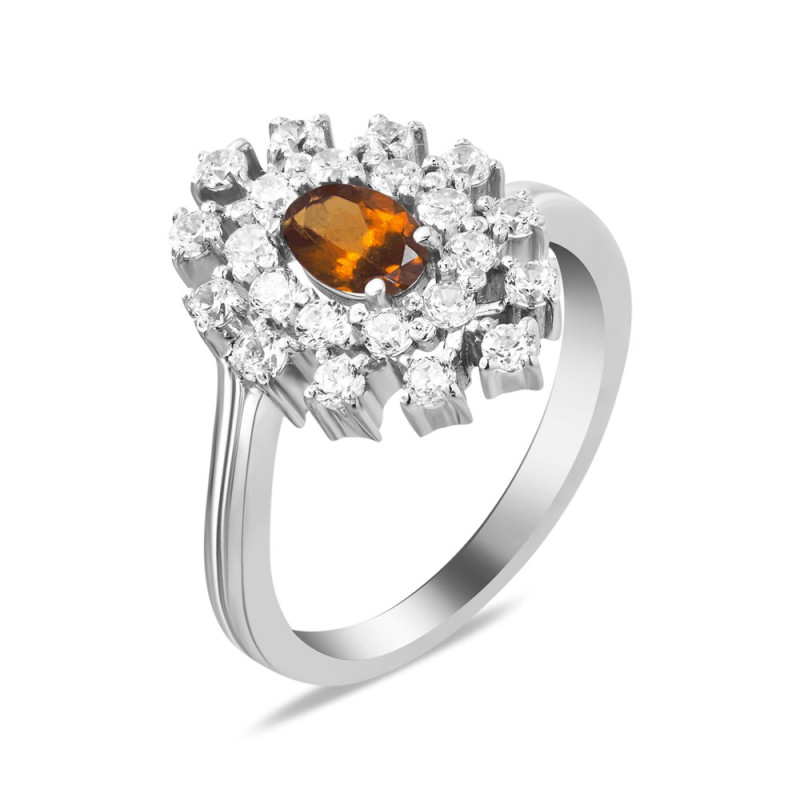 Срібна каблучка з гранатом оранж та фіанітом 010-4310