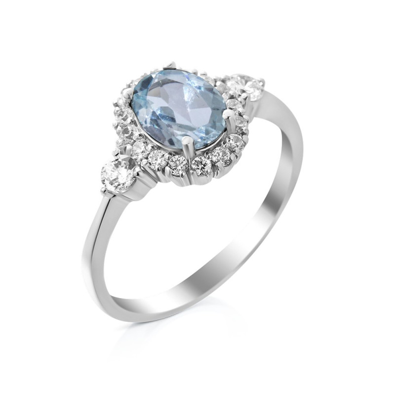 Silver ring with inserts sky Topaz and cubic Zirconia 014-3910