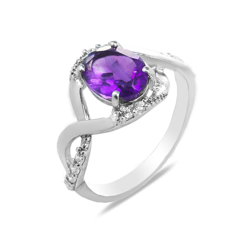 Серебряное кольцо с бразильским аметистом и фианитами 078-6110