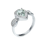 Серебряное кольцо со вставками зеленого кварца и фианита 080-6410