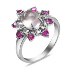 Срібна каблучка з рожевим кварцем та рубіном 153-4644