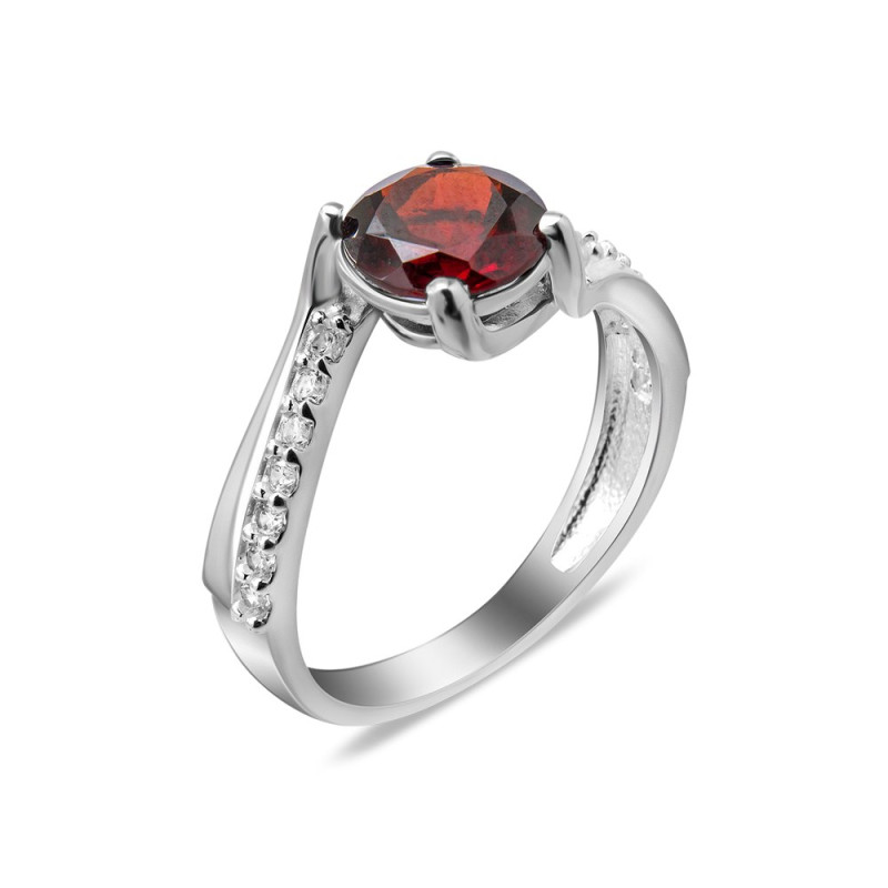 Срібна каблучка з гранатом та фіанітом 166-4110