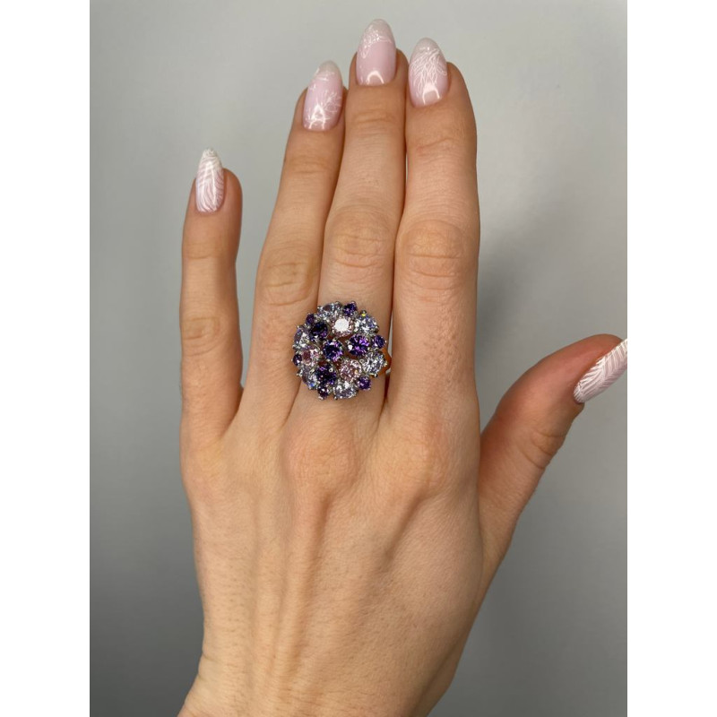 Silver ring with gold inserts and cubic Zirconia Brusnichka-636166