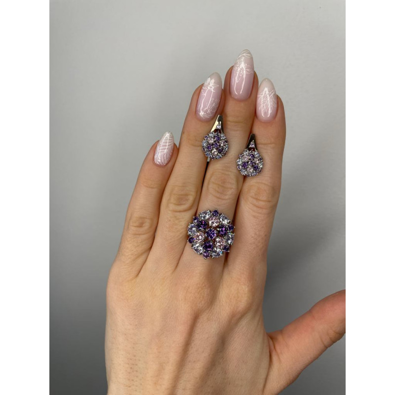 Silver ring with gold inserts and cubic Zirconia Brusnichka-636166