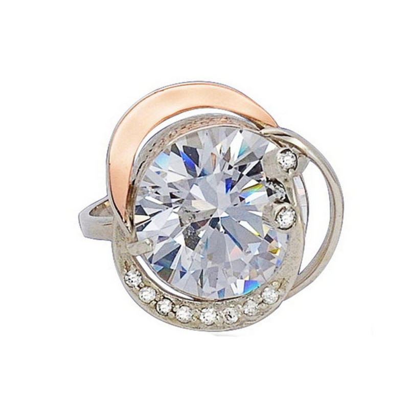 Silver ring with gold and cubic Zirconia Nikol-10