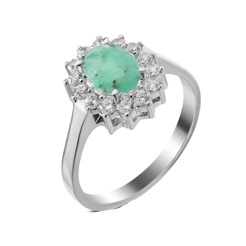 Silver ring with inlays of emeralds and Zirconia 012-7110