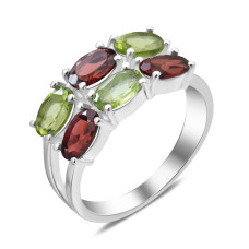 Срібна каблучка з гранатом та перидотом 024-4153