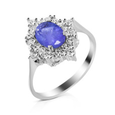 Срібна каблучка з танзанитом та фіанітами 042-3510