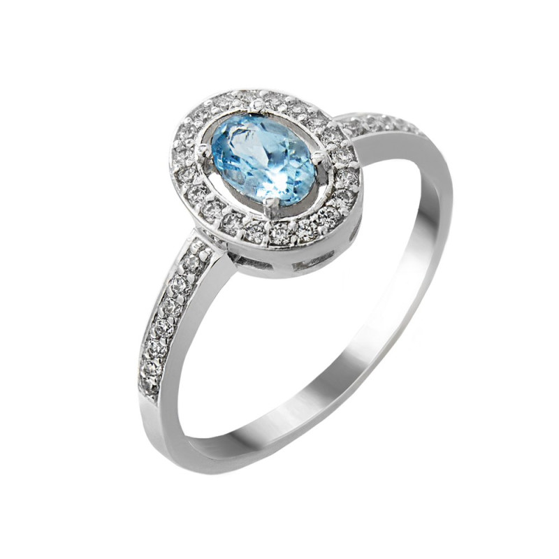 Silver ring with inserts Swiss Topaz and cubic Zirconia 087-3010