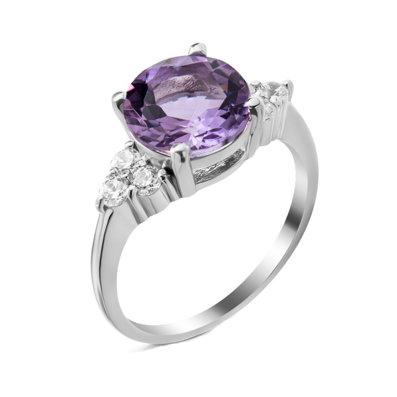 Срібна каблучка з аметистом та фіанітом 101-6210