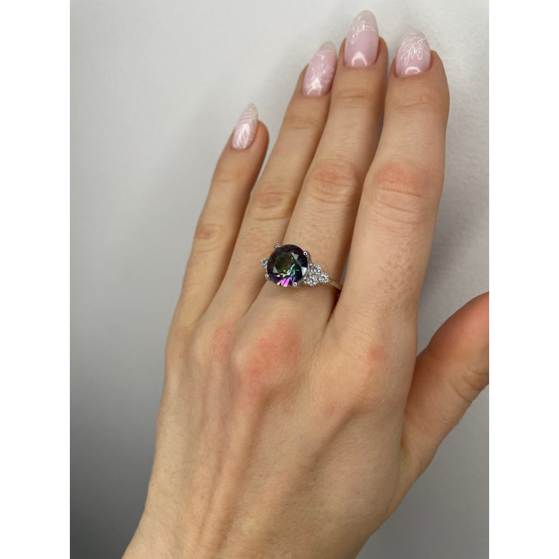 Срібна каблучка з нано фінітом містик та фіанітом 101N-8110