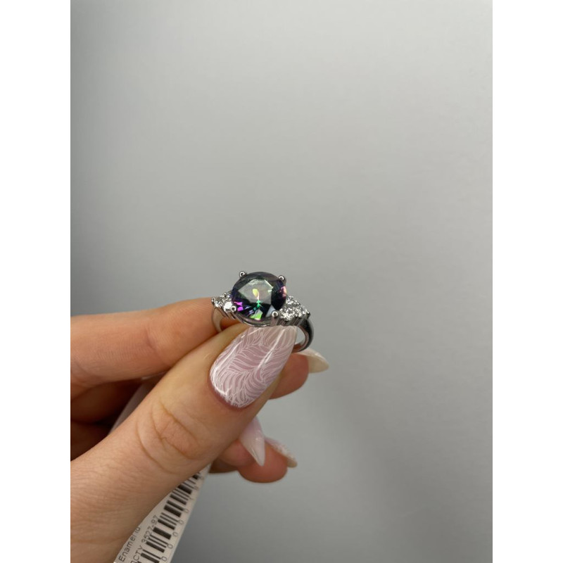 Срібна каблучка з нано фінітом містик та фіанітом 101N-8110